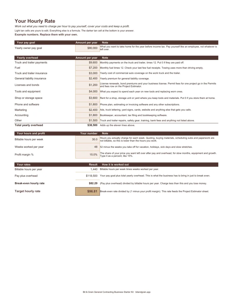 First page of the pricing calculator
