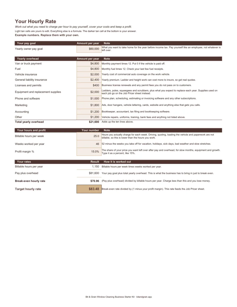 First page of the pricing calculator